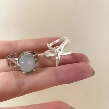 DAIIIBABYYY  -  New Korean Fashion Simple Blue Stone Star Silver Color Rings For Women Trendy Charm Party Grunge Jewelry Accessories Gift